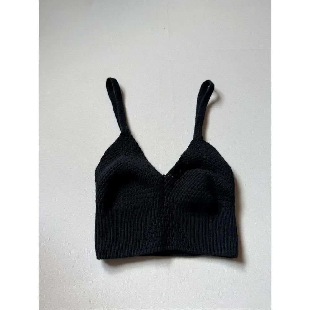Free People Black Crochet Knit You Wanna Brami Bralette Crop Cami XS